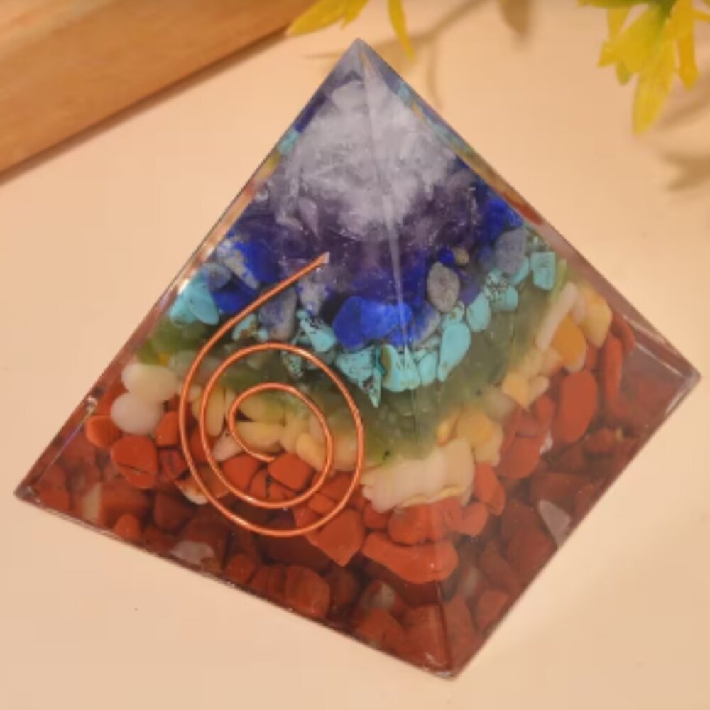 Seven Chakra Pyramid Multi Gemstone in Silvertone